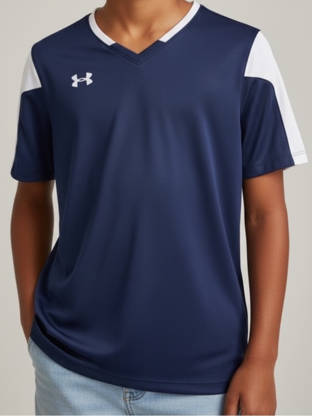 โจ2/$20โจ Under Armour Navy and White Boys' V-Neck Athletic JerseyโขXL